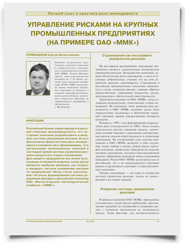 Управление рисками на крупных промышленных предприятиях (на примере ОАО "ММК") - титульная страница