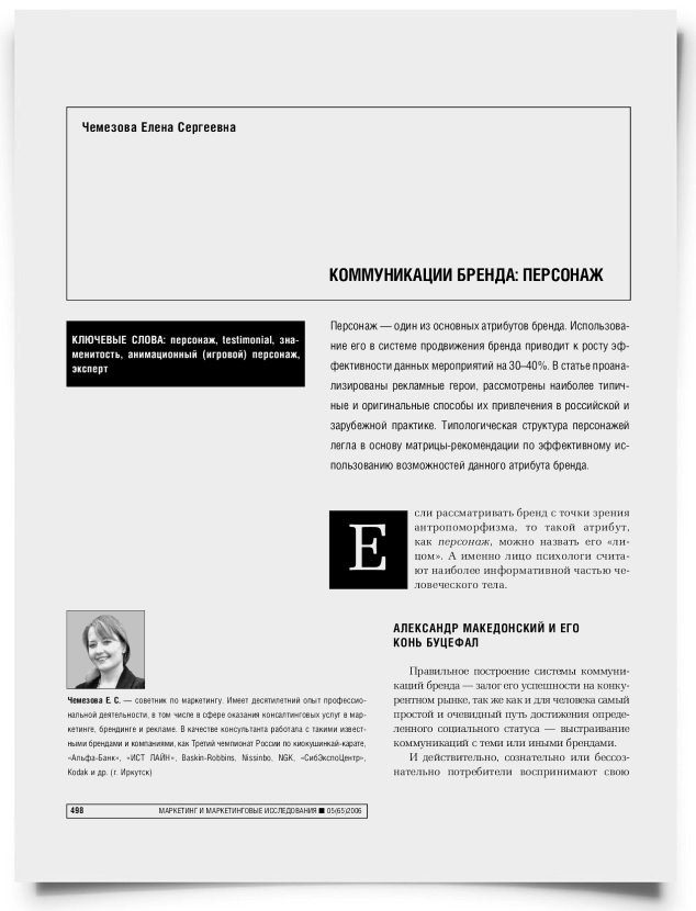 Коммуникации бренда: персонаж - титульная страница