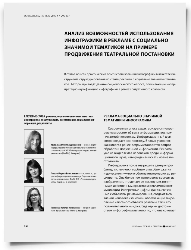 Анализ возможностей использования инфографики в рекламе с социально значимой тематикой на примере продвижения театральной постановки - титульная страница