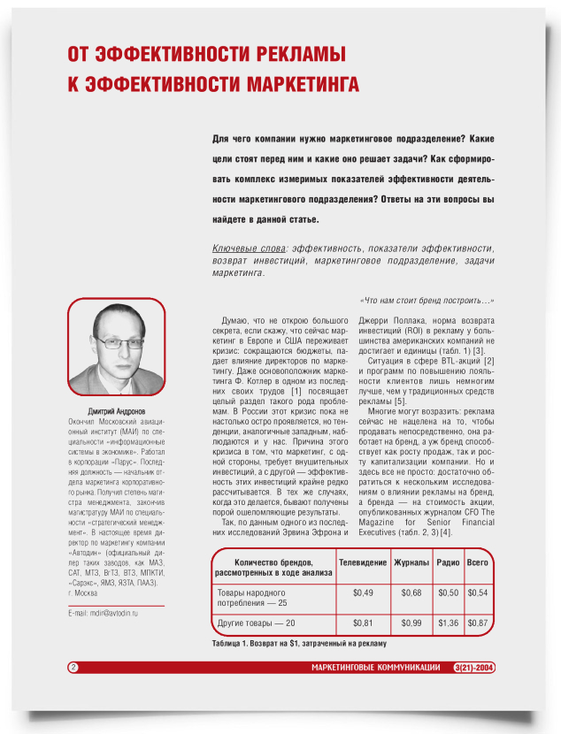 От эффективности рекламы к эффективности маркетинга - титульная страница