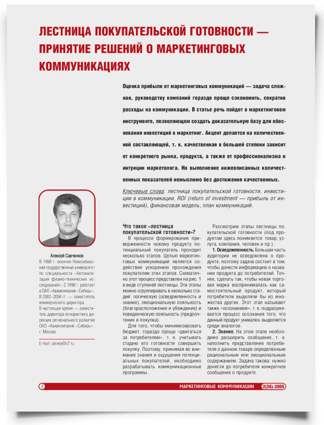 Лестница покупательской готовности - принятие решений о маркетинговых коммуникациях - титульная страница