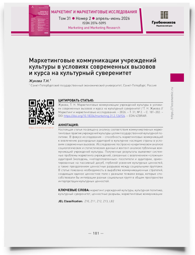 Маркетинговые коммуникации учреждений культуры в условиях современных вызовов и курса на культурный суверенитет - титульная страница