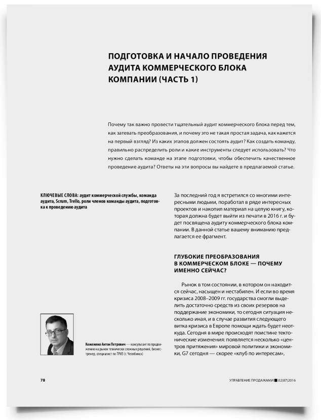 Подготовка и начало проведения аудита коммерческого блока компании (часть 1) - титульная страница