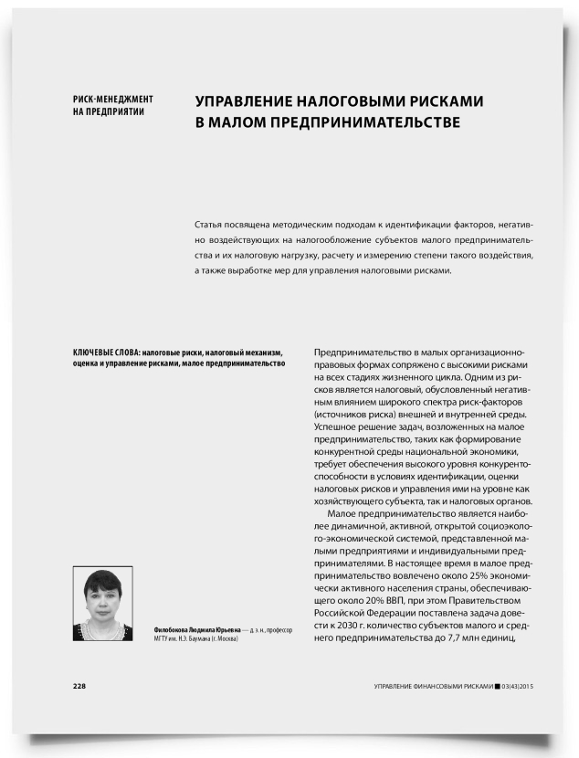 Управление налоговыми рисками в малом предпринимательстве - титульная страница