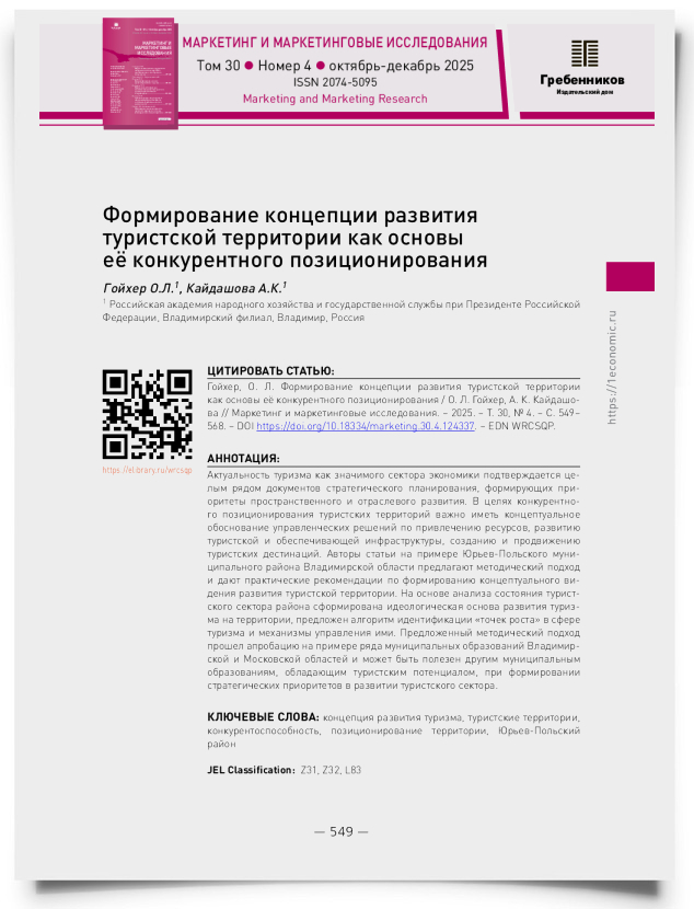 Формирование концепции развития туристской территории как основы её конкурентного позиционирования - титульная страница