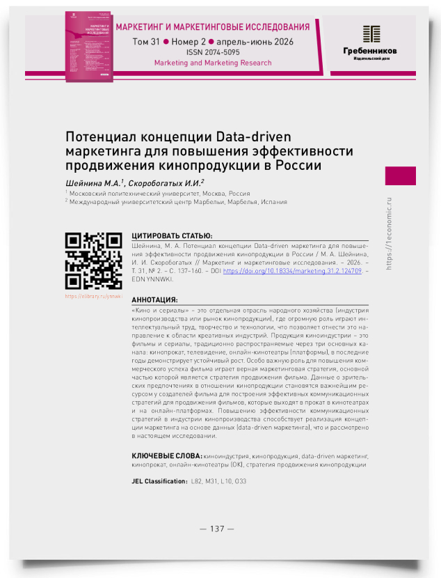 Потенциал концепции Data-driven маркетинга для повышения эффективности продвижения кинопродукции в России - титульная страница