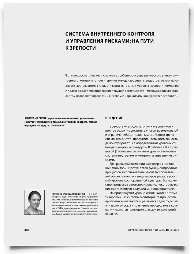 Система внутреннего контроля и управления рисками: на пути к зрелости - титульная страница