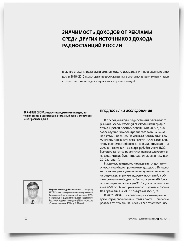 Значимость доходов от рекламы среди других источников дохода радиостанций России - титульная страница