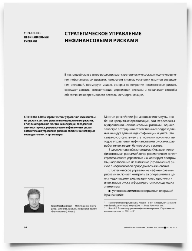 Стратегическое управление нефинансовыми рисками - титульная страница